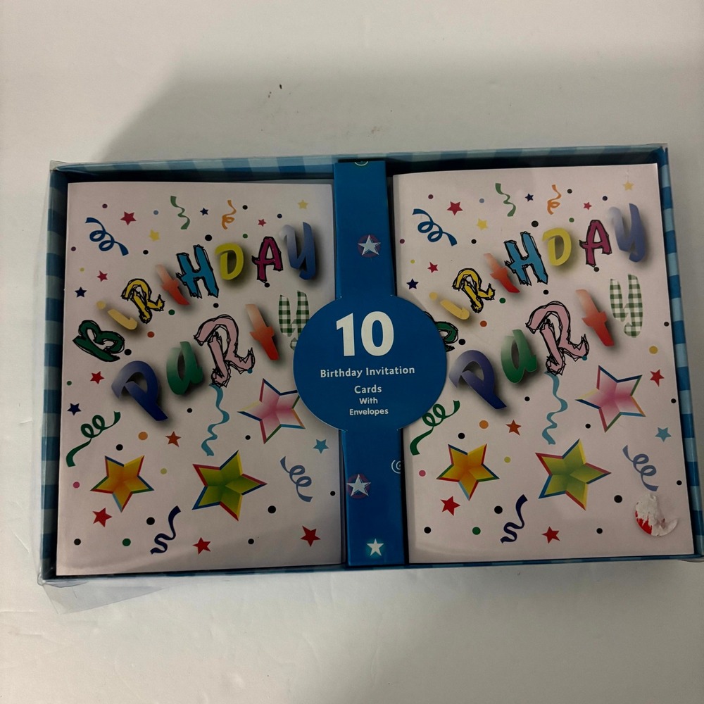Birthday Party Invitations w/ Envelopes 10 Pack Boxed Colorful Confetti Cards